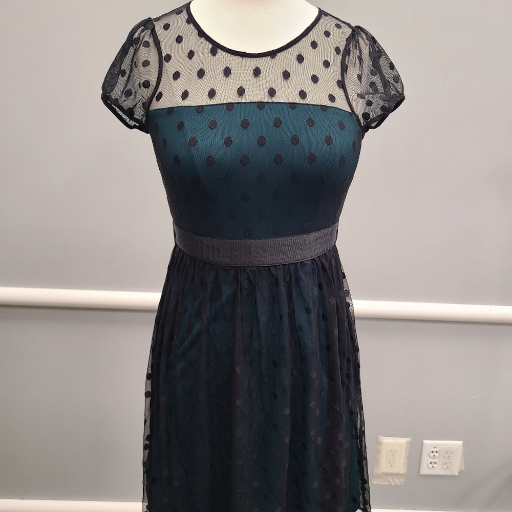 Doe & Rae Black and Teal Fit and Flare Mini Dress